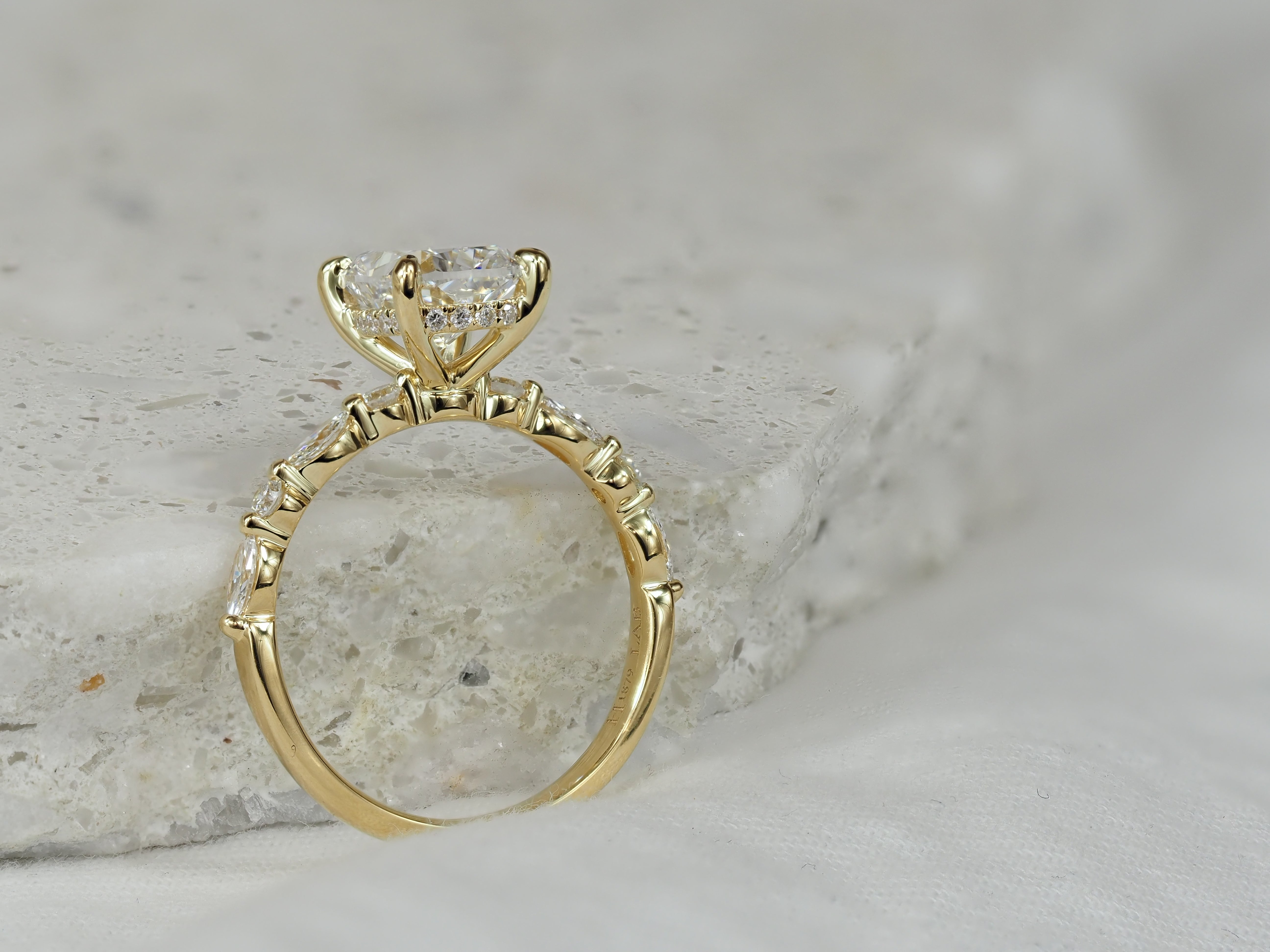 18ct Yellow Gold Lab-Grown Diamond Cushion Cut Engagement Ring, 2.33ct Centre