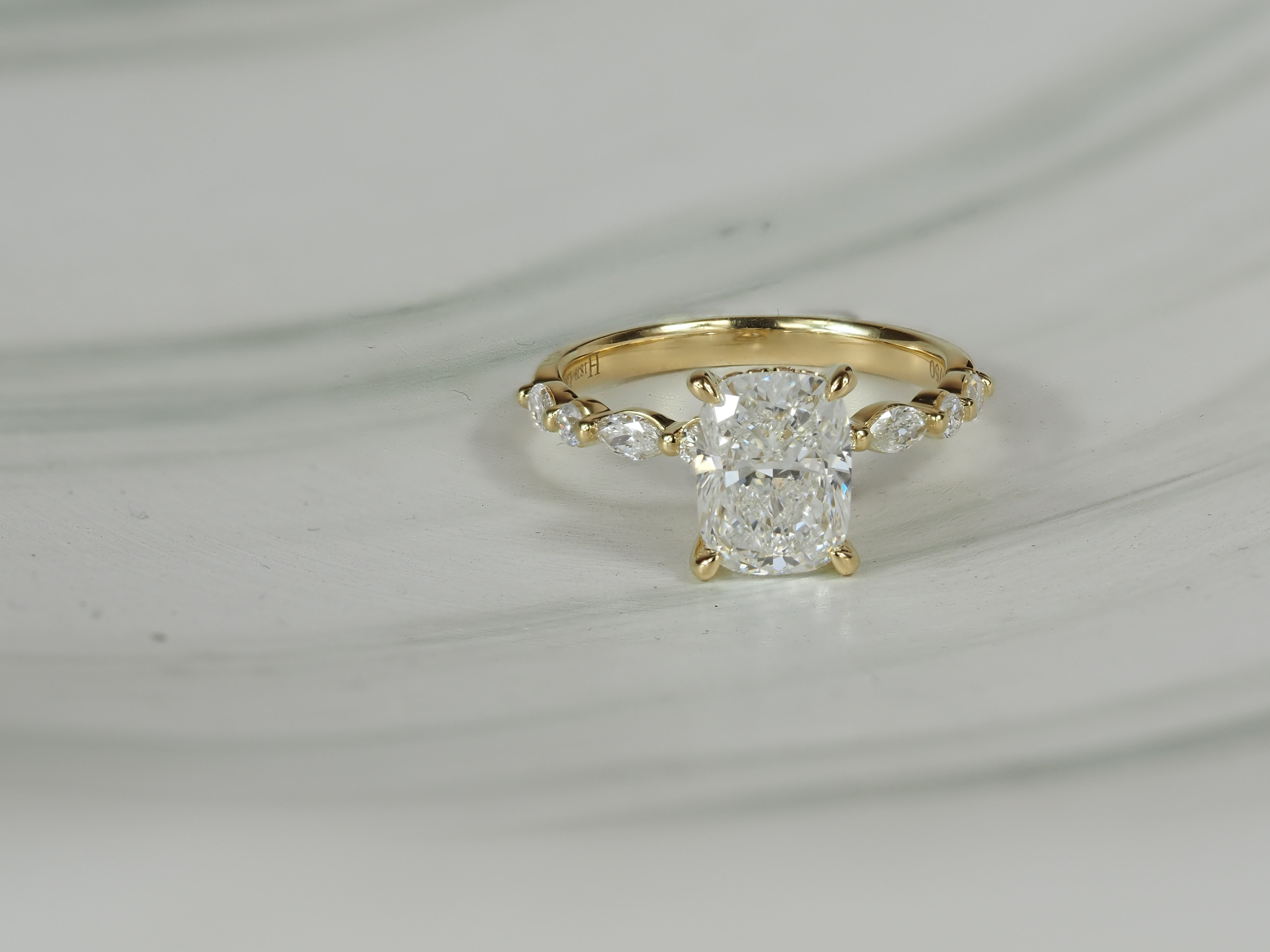 18ct Yellow Gold Lab-Grown Diamond Cushion Cut Engagement Ring, 2.33ct Centre