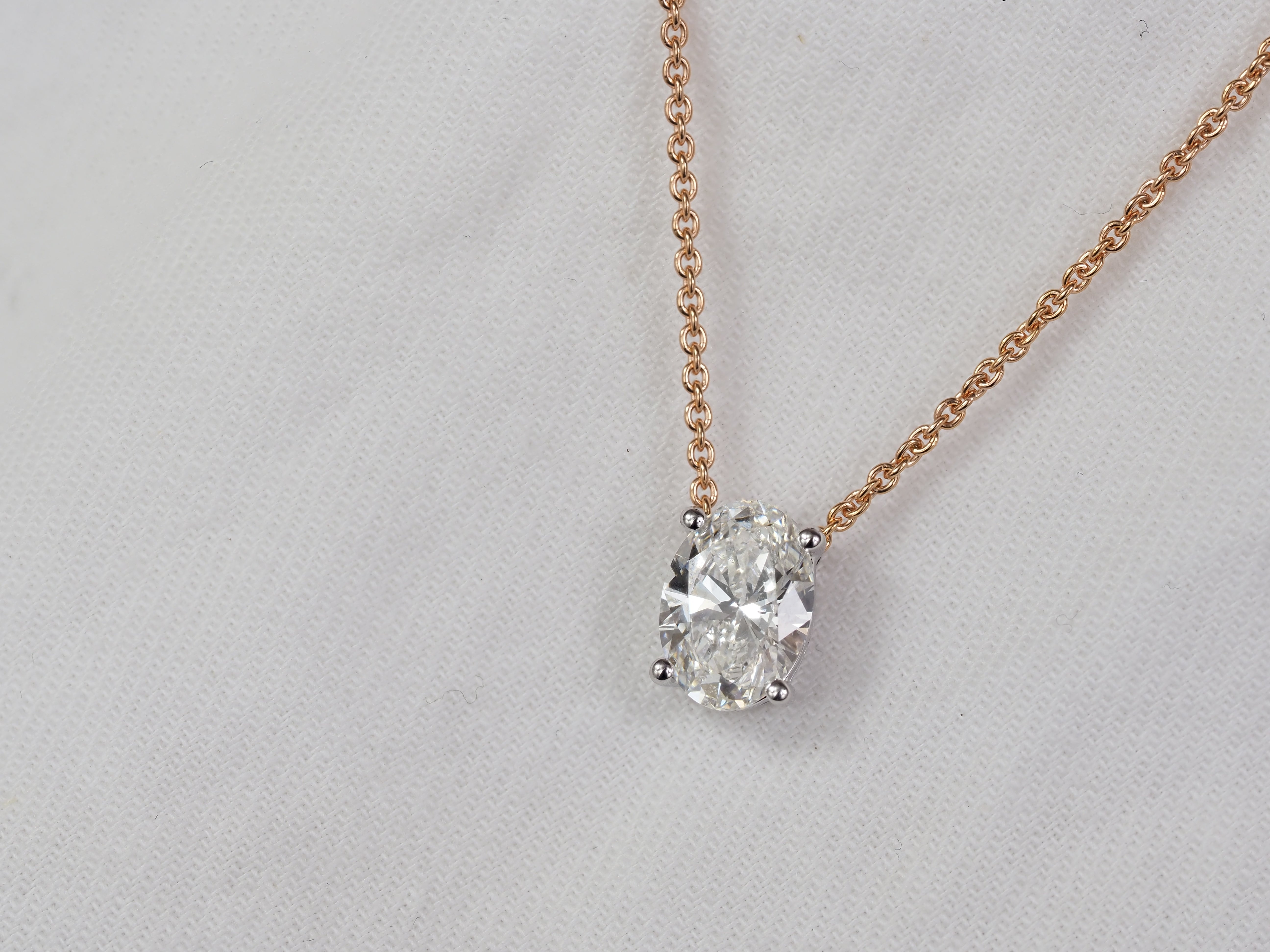 9ct White Gold Oval Lab-Grown Diamond Slider Pendant, 1.54ct