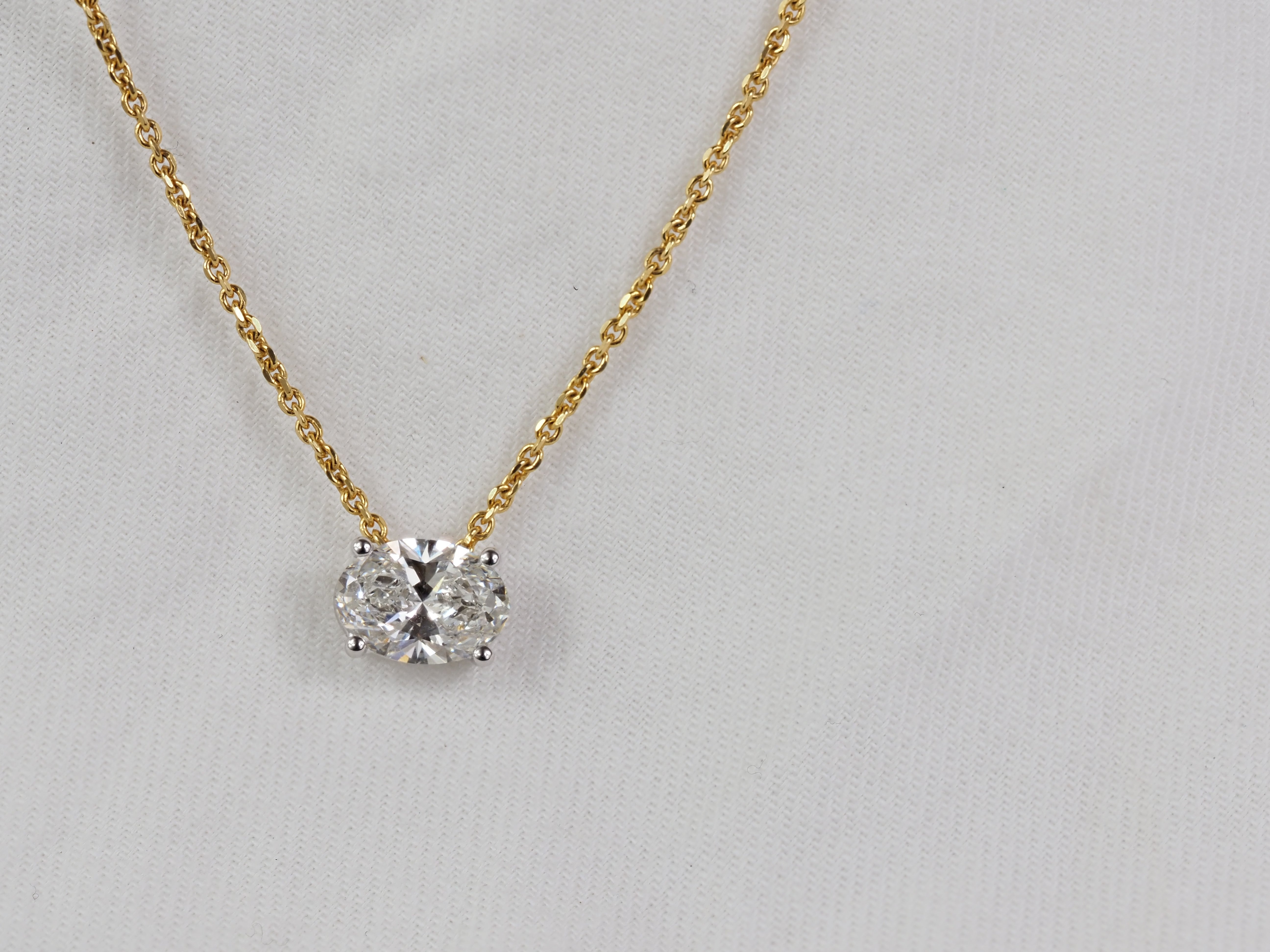 9ct White Gold Oval Lab-Grown Diamond Slider Pendant, 1.54ct