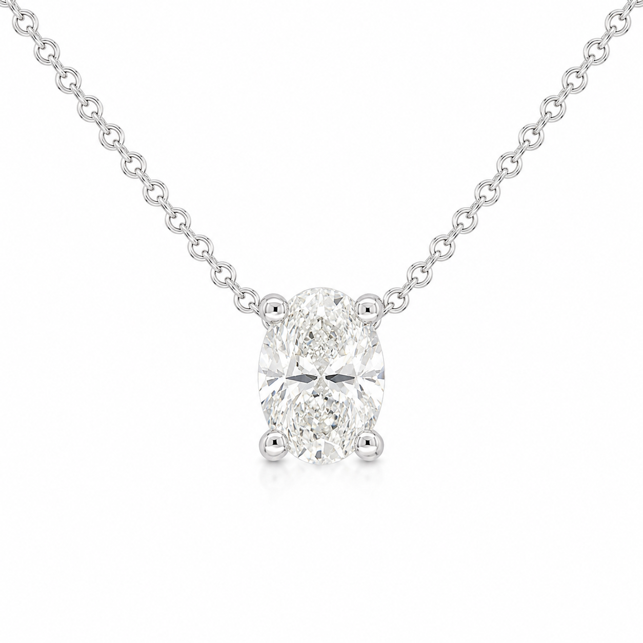 9ct White Gold Oval Lab-Grown Diamond Slider Pendant, 1.54ct