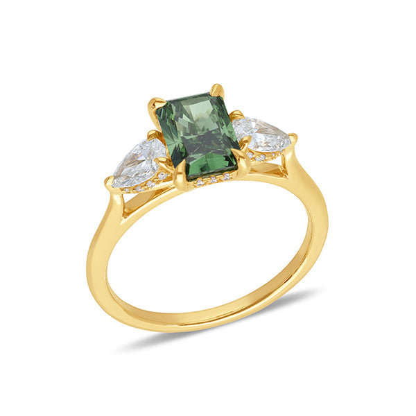 14ct Yellow Gold Green Lab-Grown Diamond Ring, 1.51ct Centre