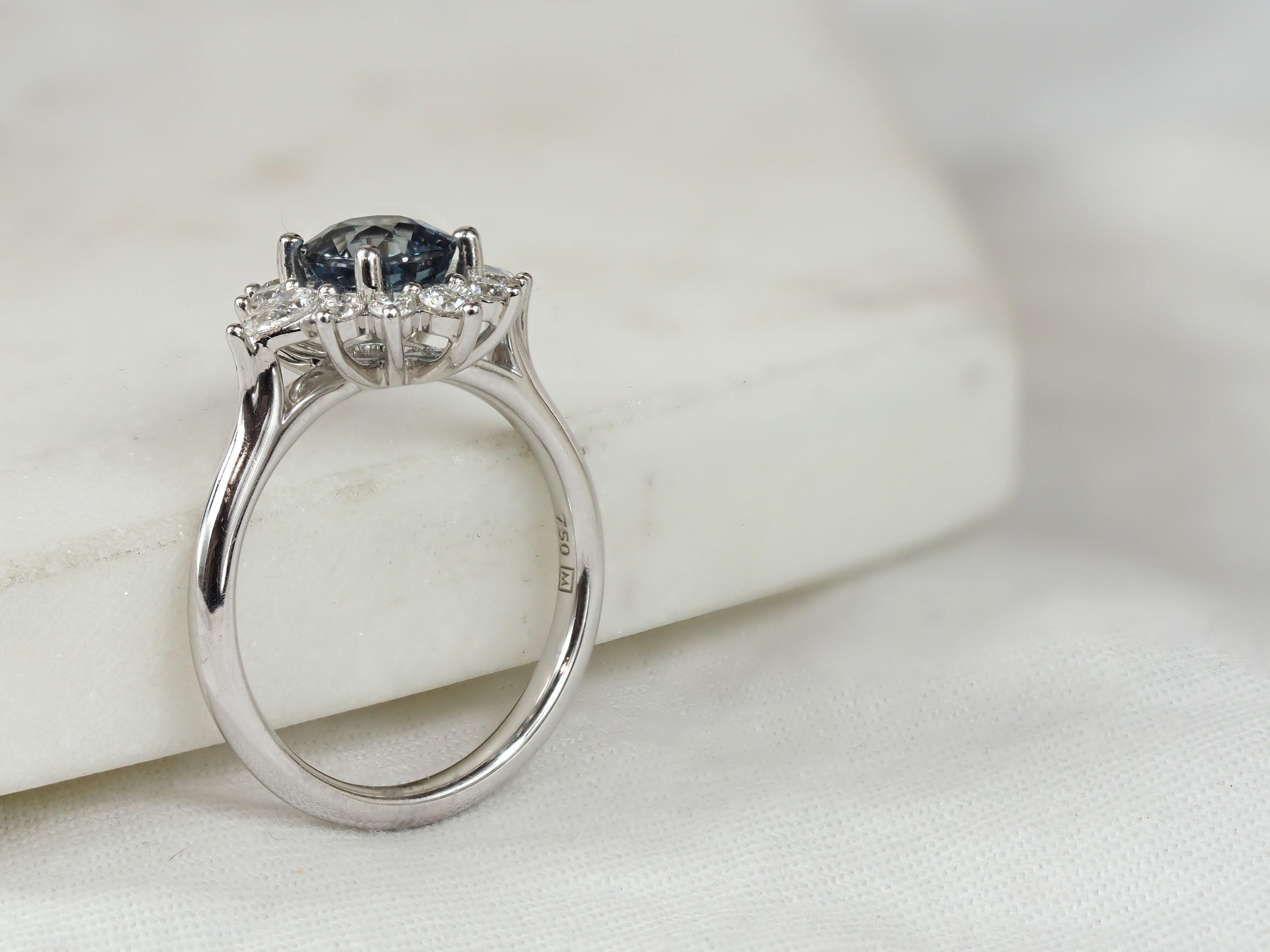 18ct White Gold 1.86 carat Montana Sapphire and Diamond ring
