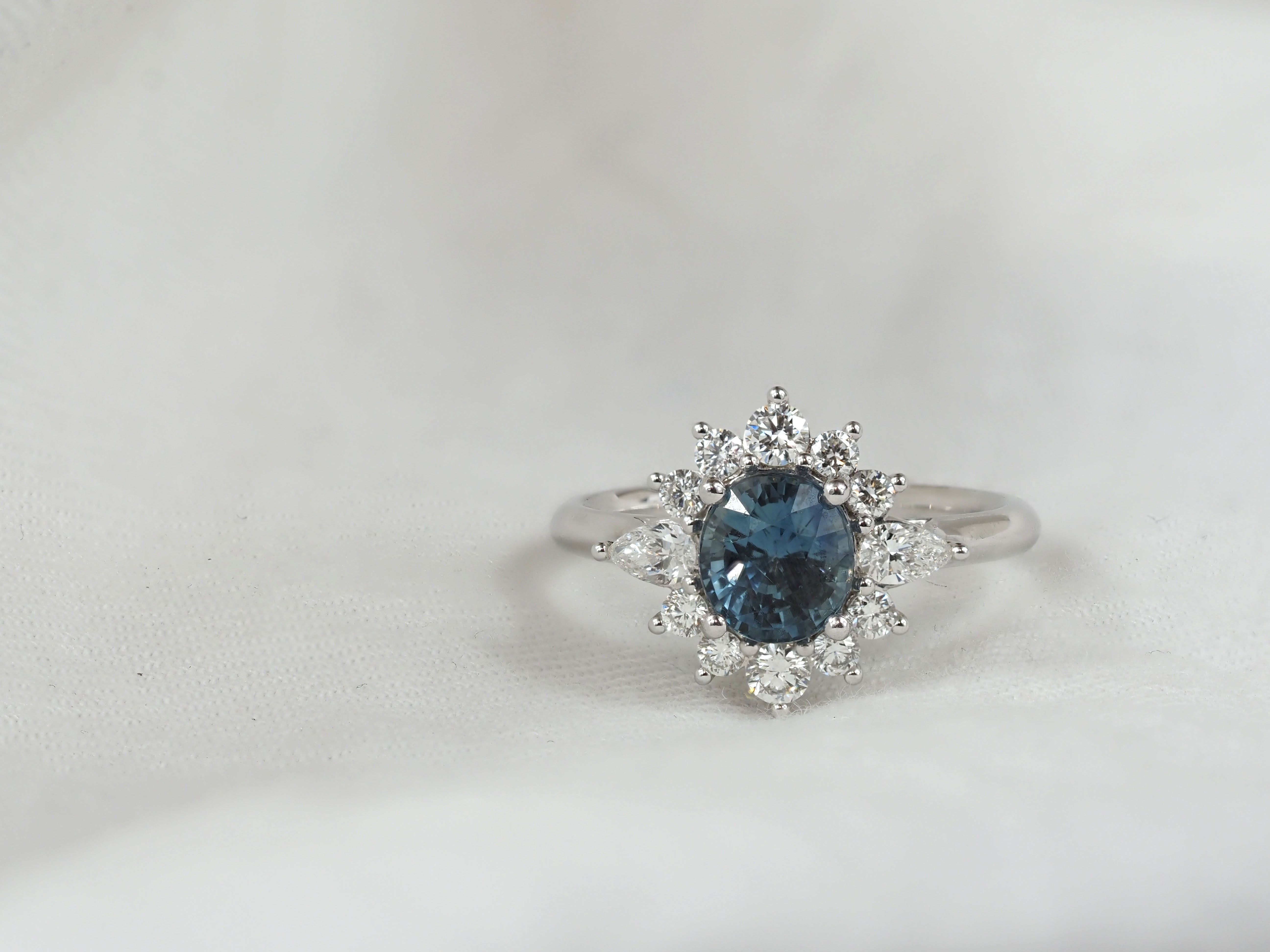 18ct White Gold 1.86 carat Montana Sapphire and Diamond ring