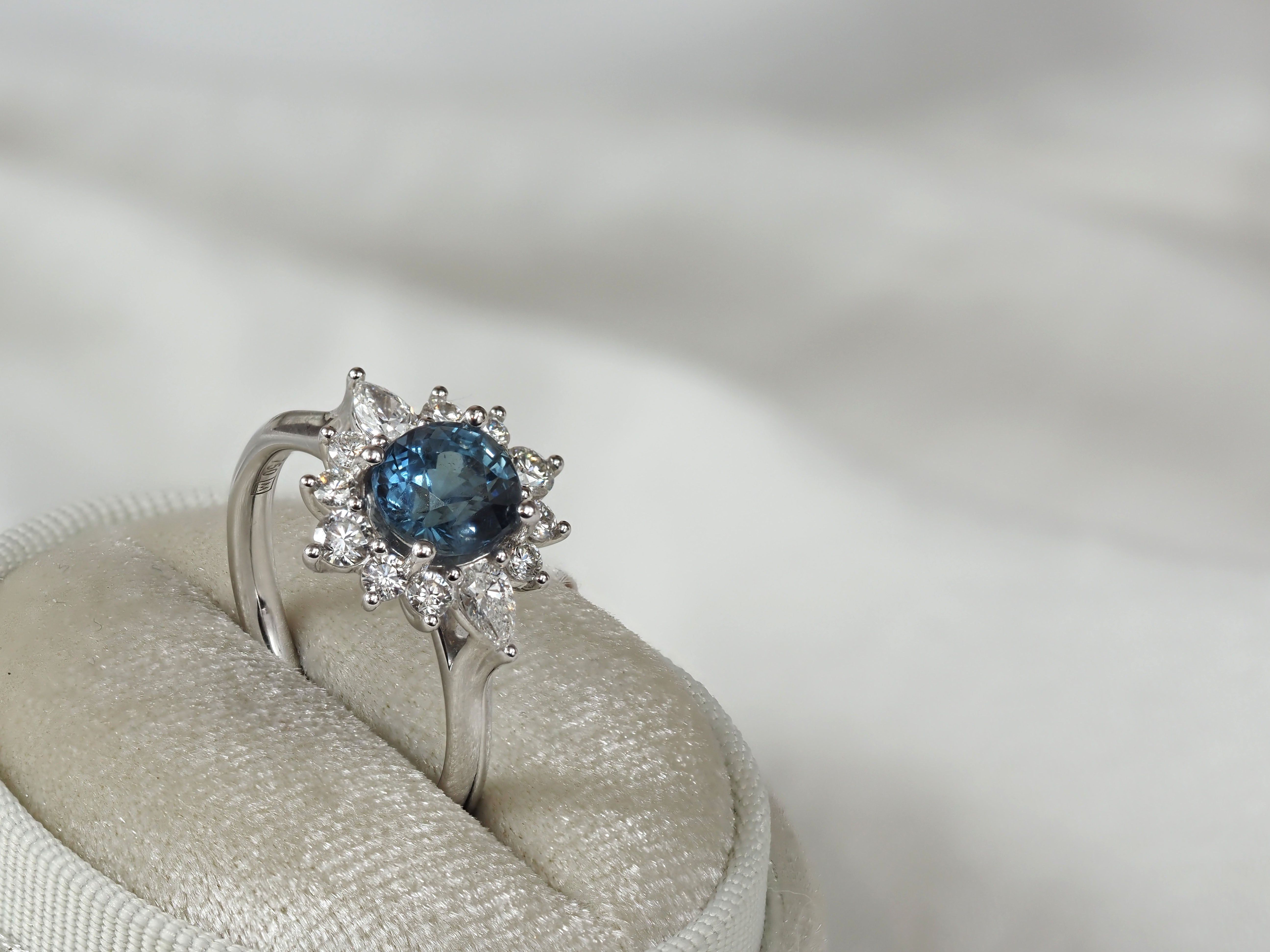 18ct White Gold 1.86 carat Montana Sapphire and Diamond ring