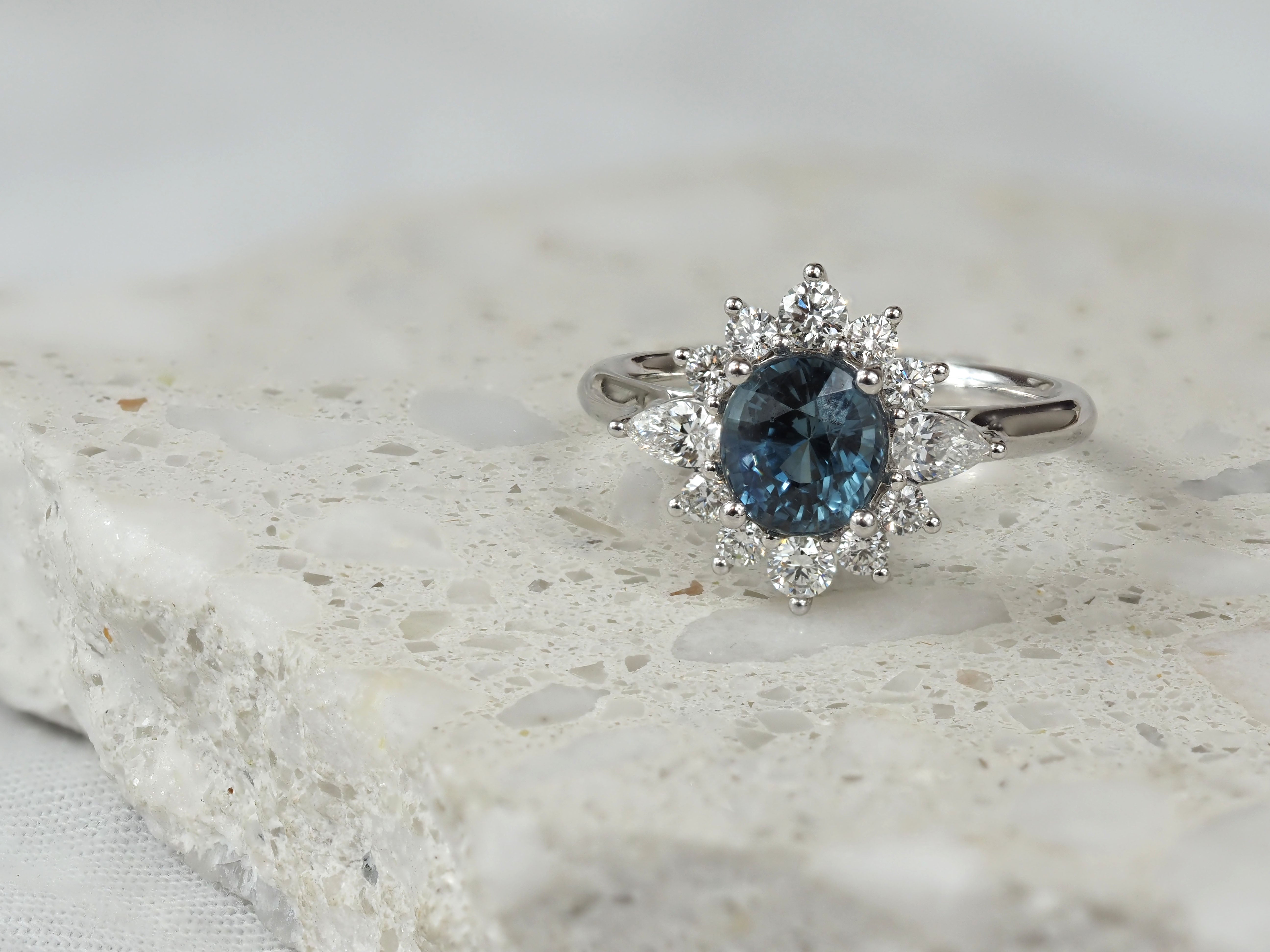 18ct White Gold 1.86 carat Montana Sapphire and Diamond ring