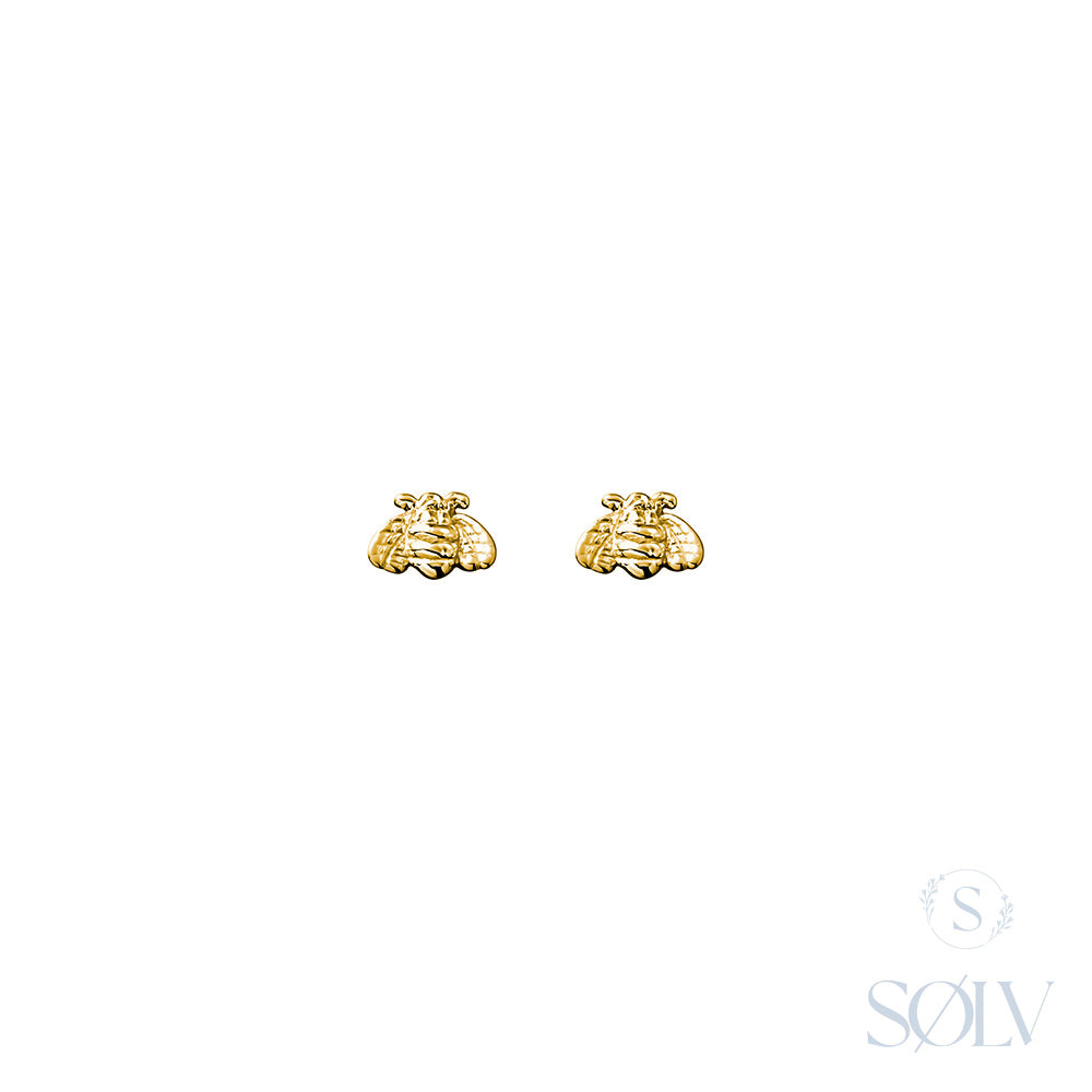 Solv Sterling Silver Gold Plated Bee Stud Earrings