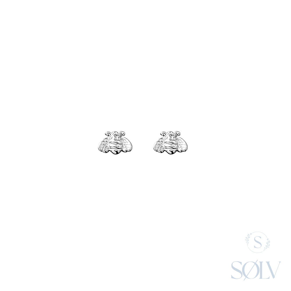 Solv Sterling Silver Mini Bee Stud Earrings