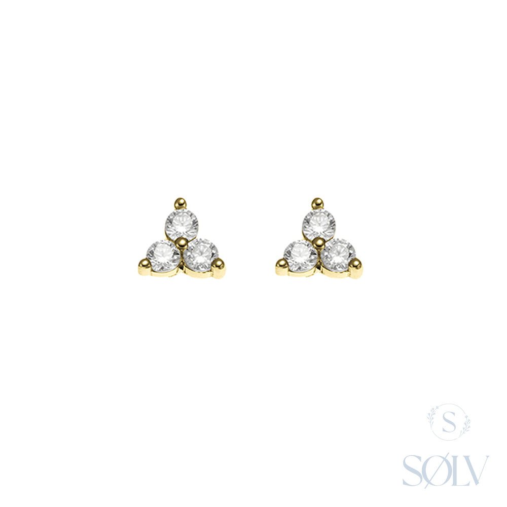 Solv Sterling Silver Gold Plated Cubic Zirconia Stud Earrings