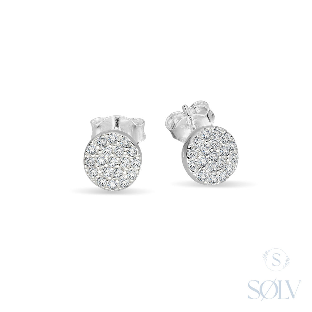 Solv Sterling Silver Cubic Zirconia Cluster Stud Earrings