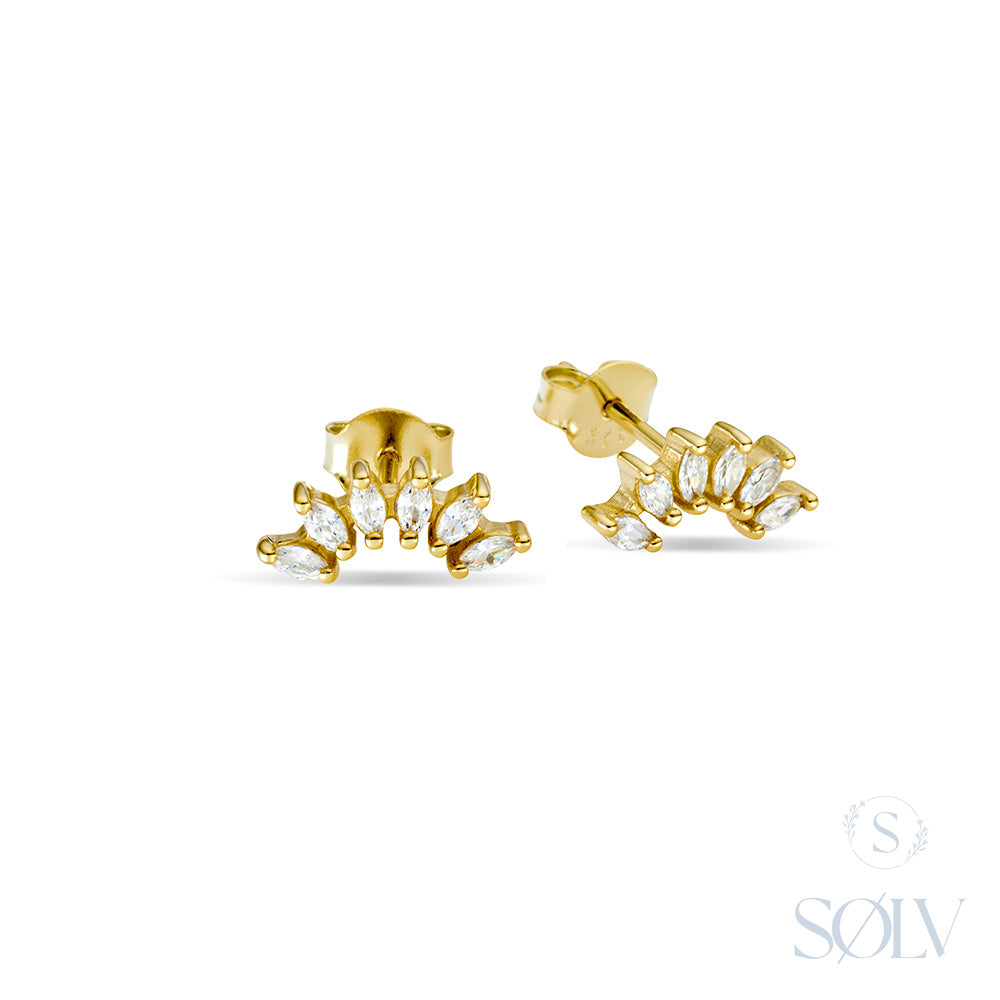 Solv Sterling Silver Gold Plated Cubic Zirconia Arch Stud Earrings