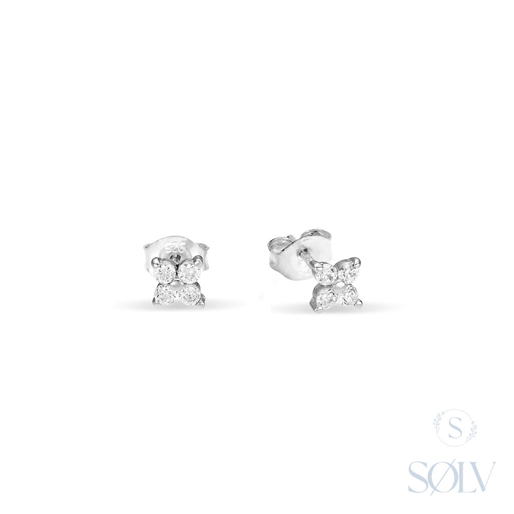 Solv Sterling Silver Flower Stud Earrings