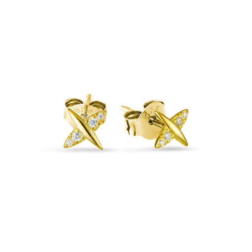 Solv Sterling Silver Gold Plated Cross Stud Earrings