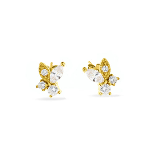 Solv Sterling Silver Gold Plated Cluster Cubic Zirconia Stud Earrings