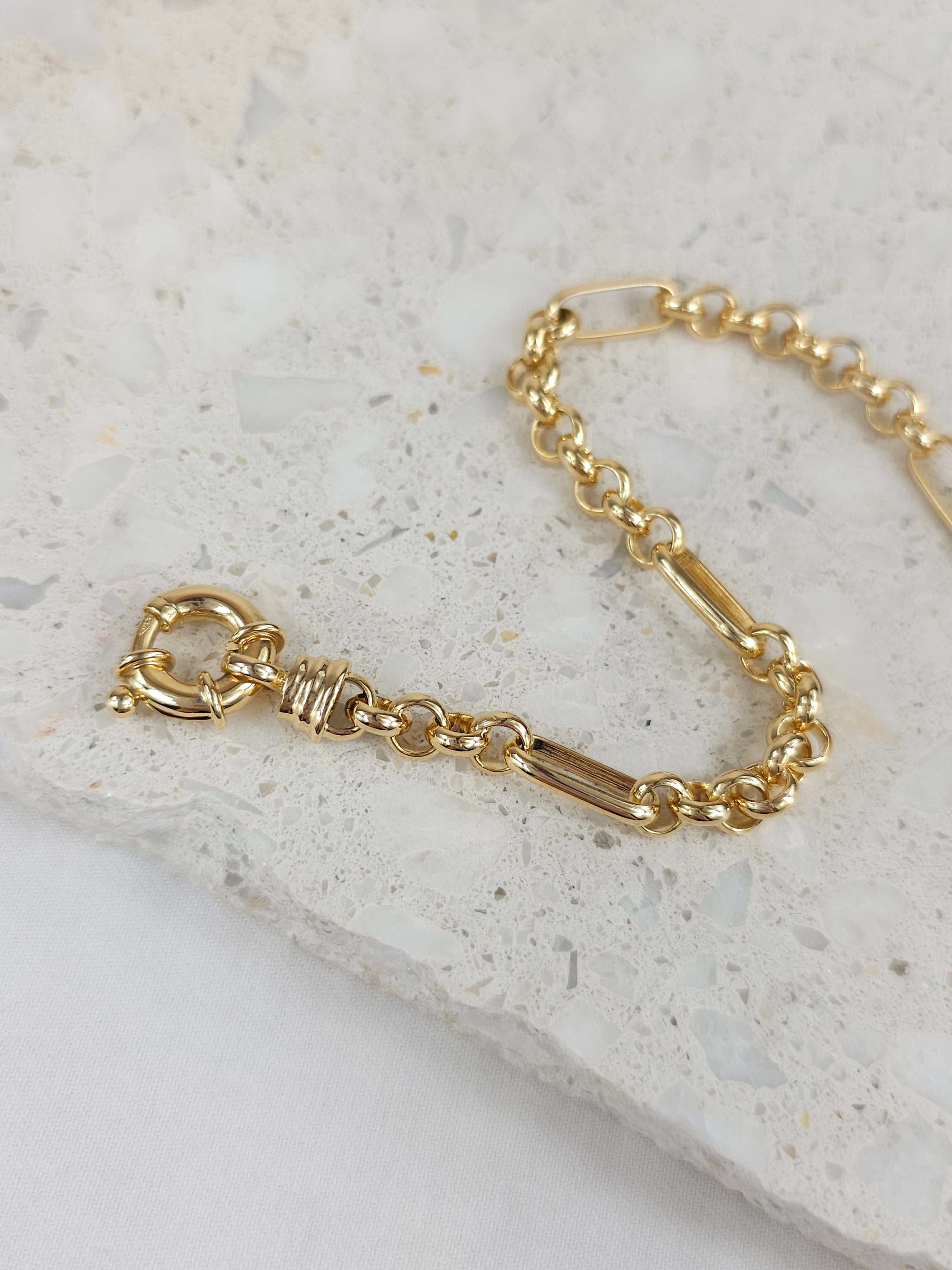 9ct Yellow Gold Silver filled 9 to 1 belcher bracelet, 19cm