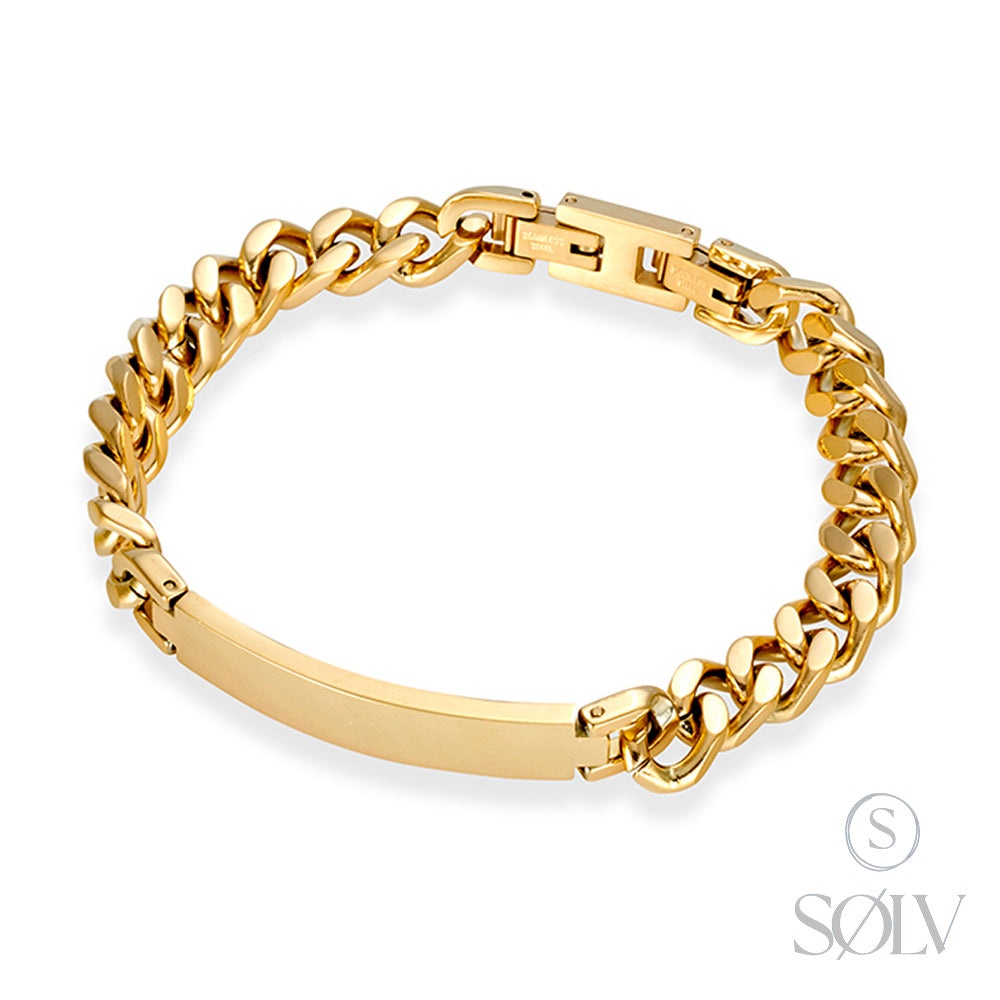 Solv Stainless Steel Gold Plated Cuban ID Bracelet