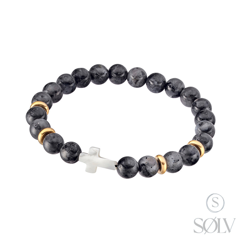 Solv Stainless Steel Snowstone Bead and Shell Cross Bracelet