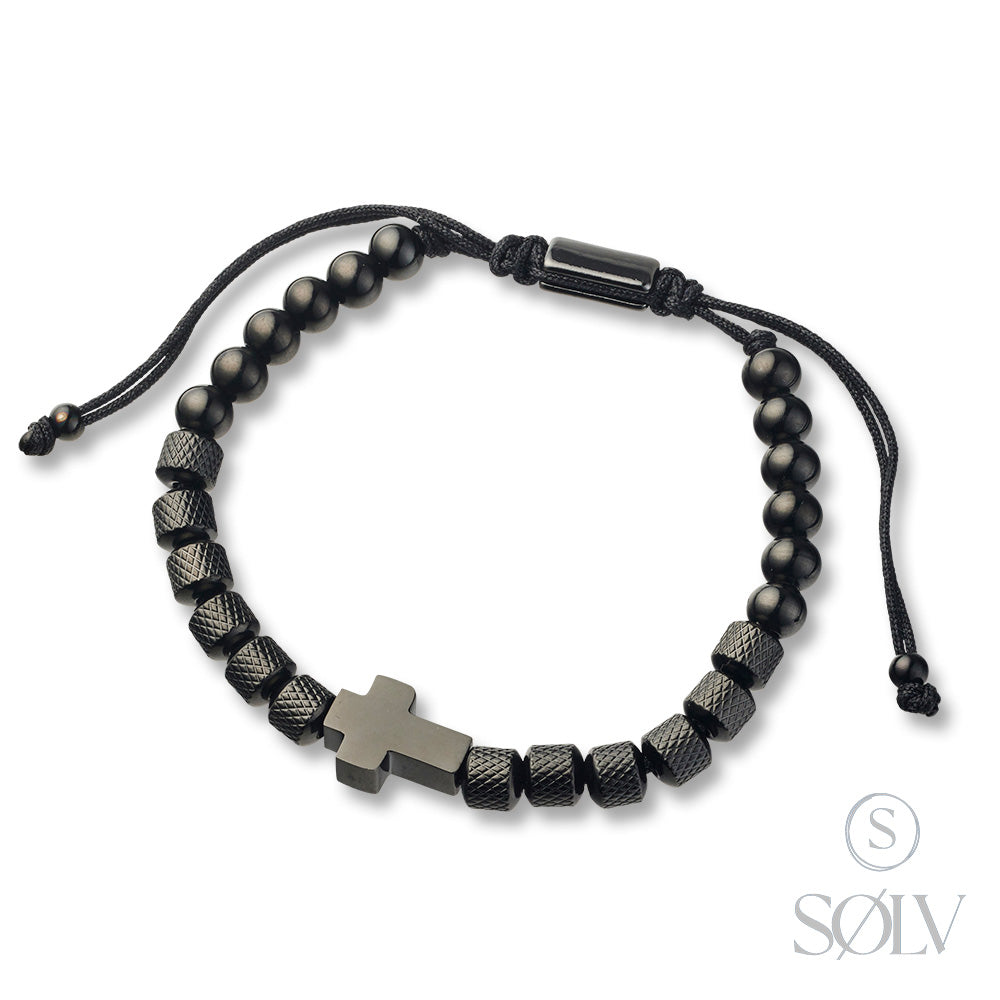 Solv Stainless Steel Onyx and Rope Bracelet