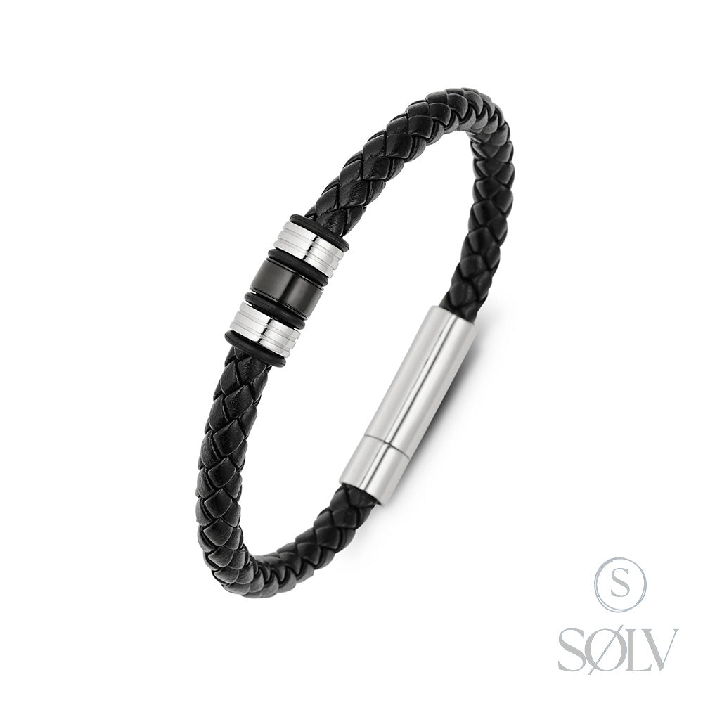 Solv Stainless Steel Leather Beaded Bracelet, 21.5cm