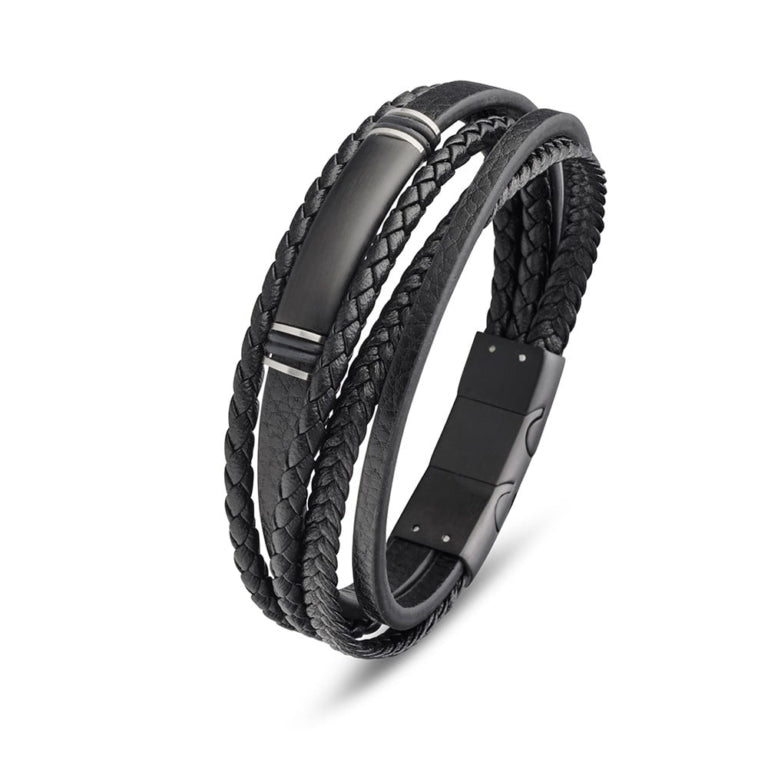Solv Stainless Steel Multi Row Leather Bracelet