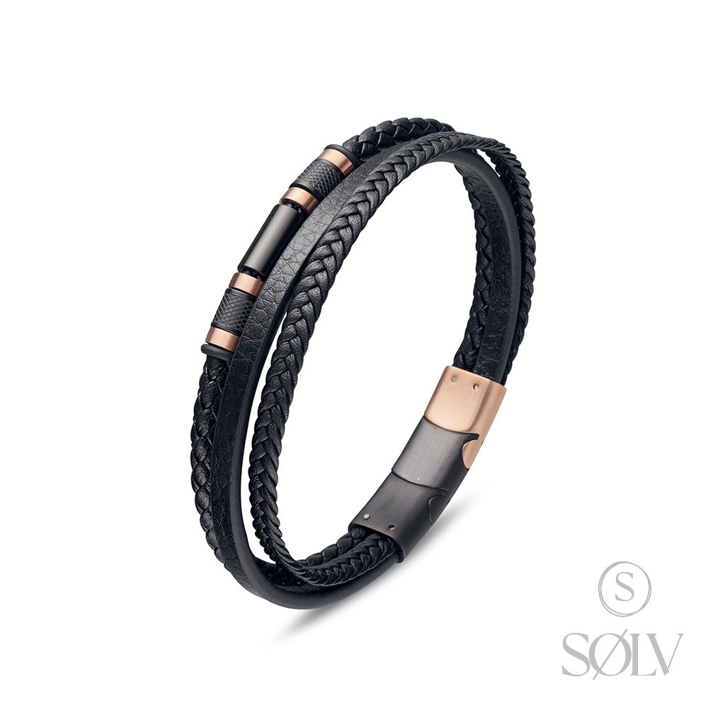 Solv Stainless Steel Multi Row Leather Bracelet, 22cm