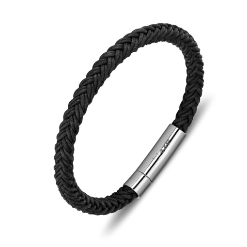 Solv Stainless Steel Black Leather Bracelet