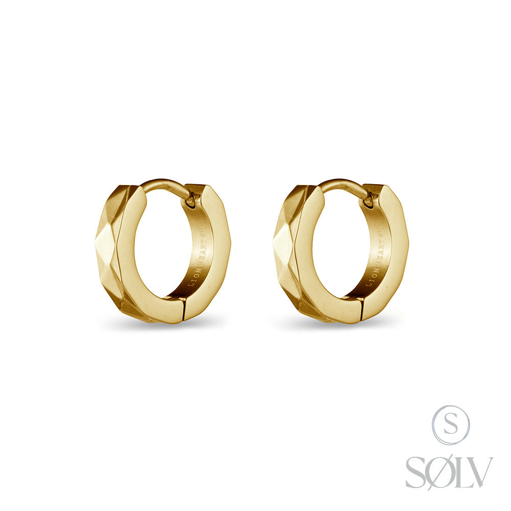 Solv Stainless Steel Gold Plated Detailed Huggie Earrings