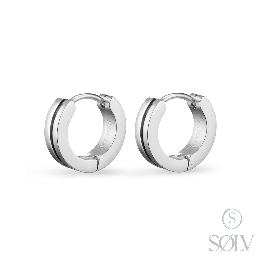 Solv Stainless Steel Black Strip Huggie Earrings