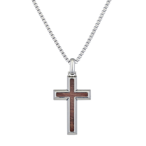 Solv Stainless Steel Cross With Wood Inlay