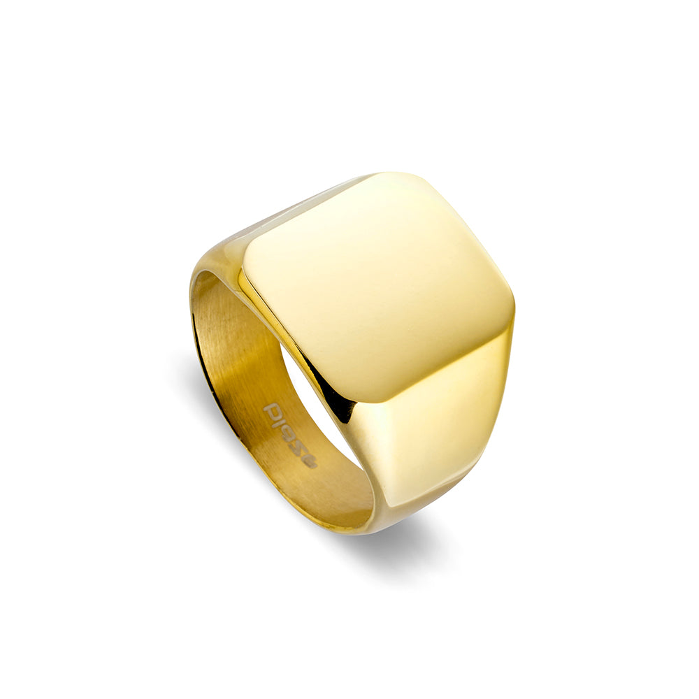 Solv Stainless Steel Gold Plated Signet Ring, Size 10