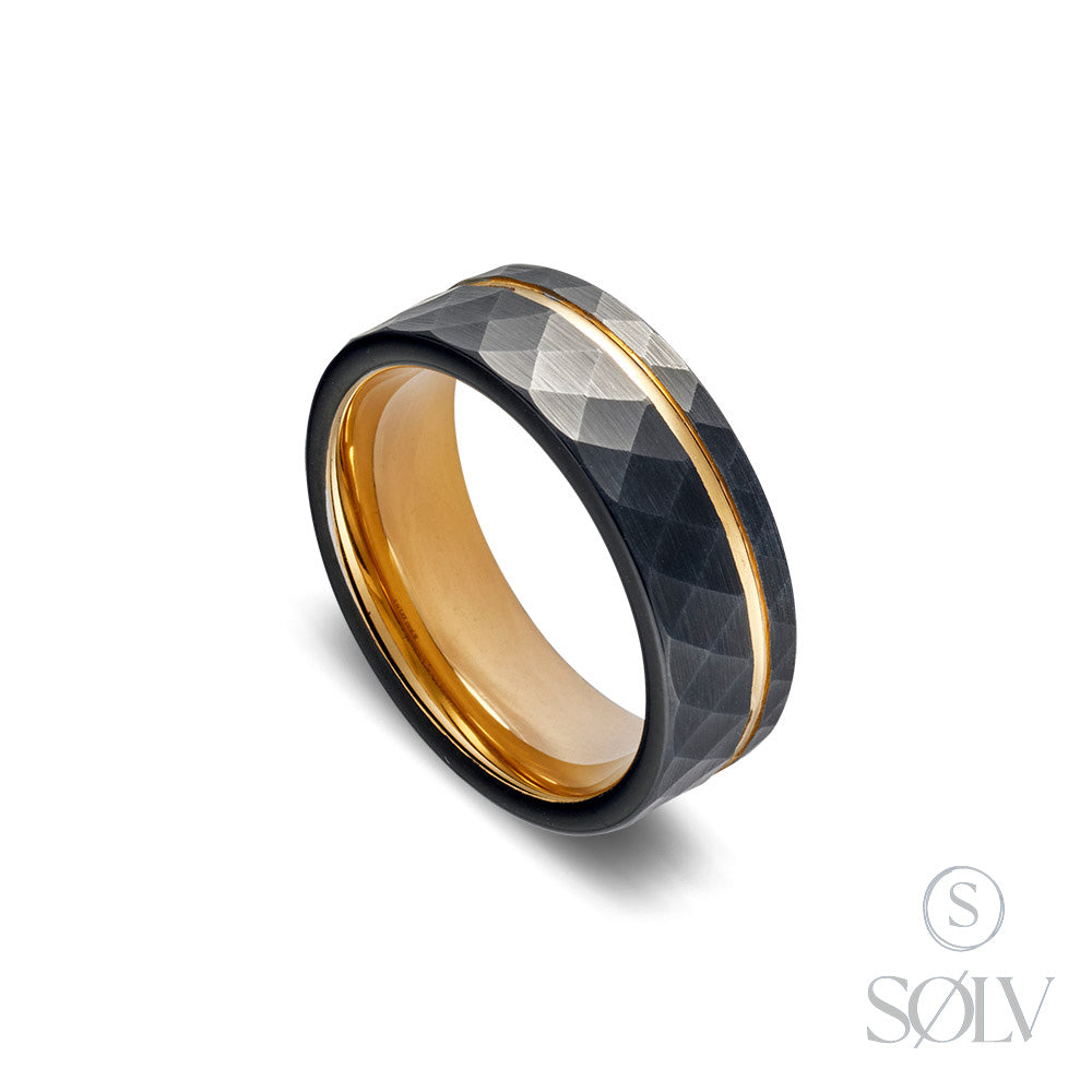 Solv Tungsten Black and Gold Plated Ring, Size 11