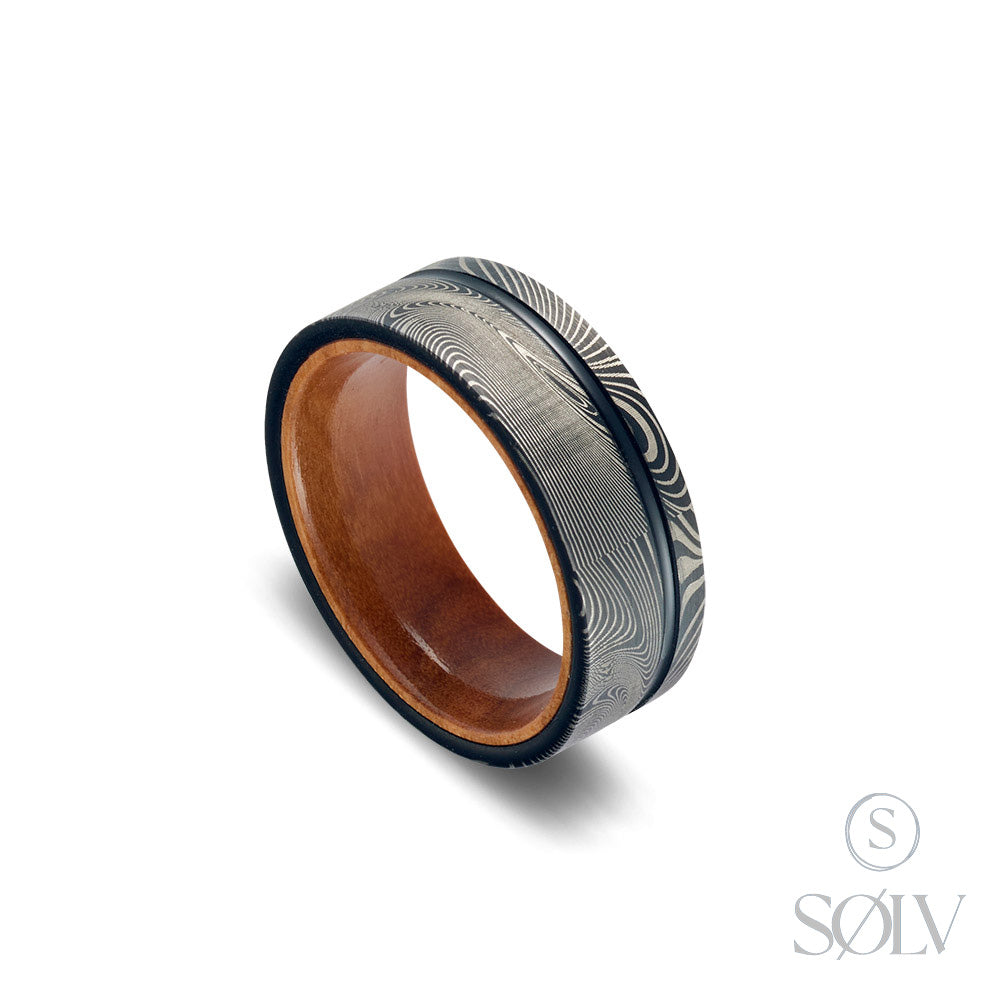 Solv Tungsten Black Plated Wood Inlay Ring, Size 12