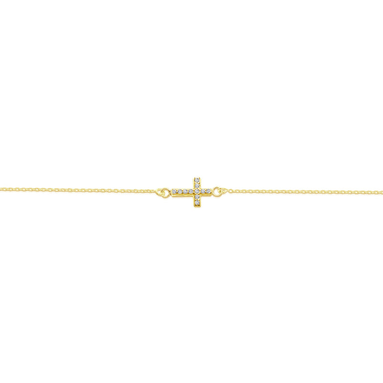 Solv Sterling Silver Yellow Gold Plated Cross Bracelet