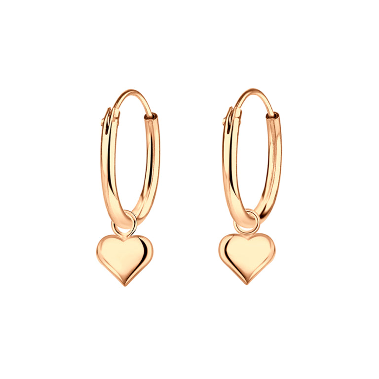Solv Sterling Silver Rose Gold Plated Heart Drop Huggie Earrings