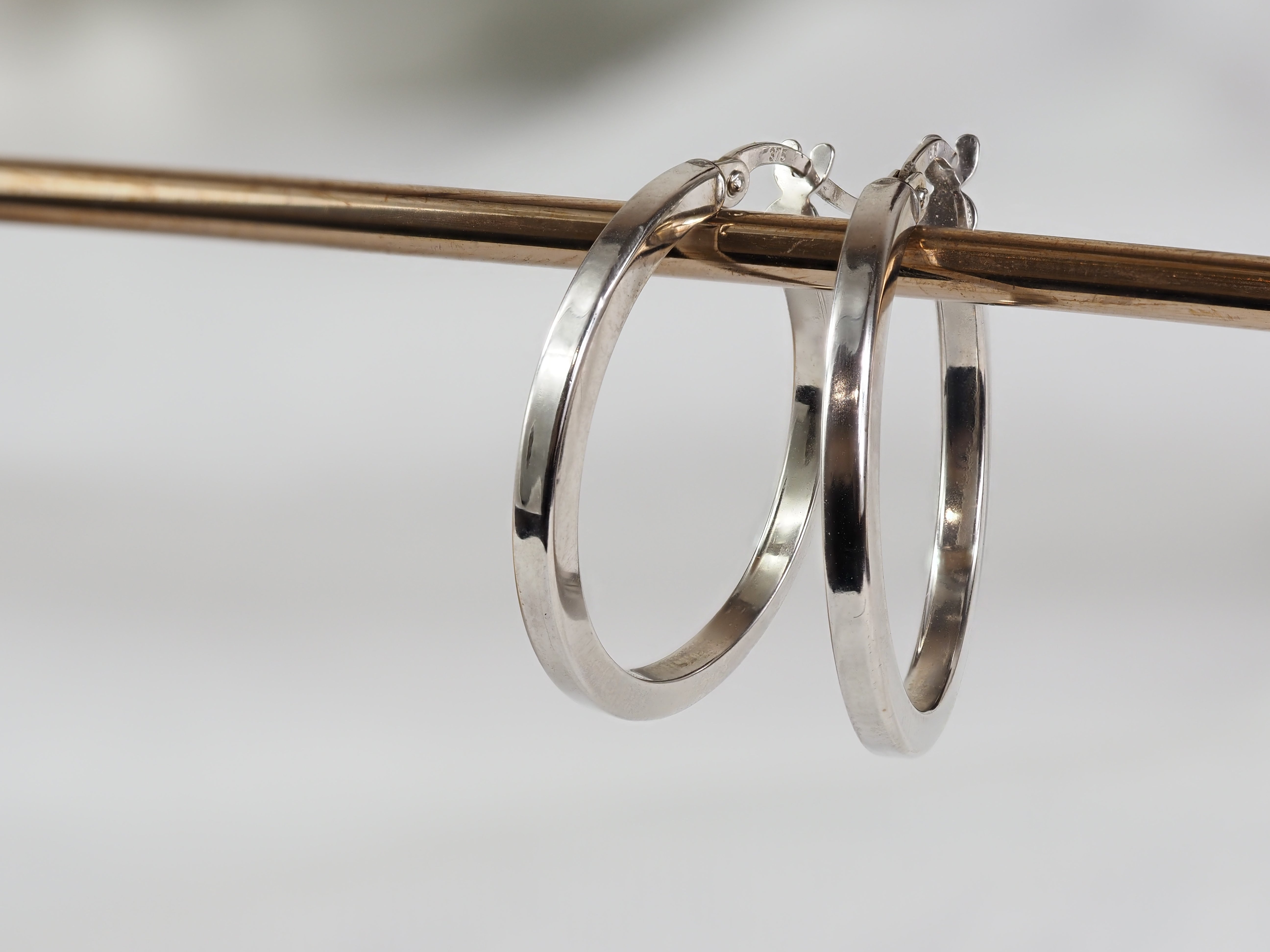 9ct White Gold Flat Hoop Earrings