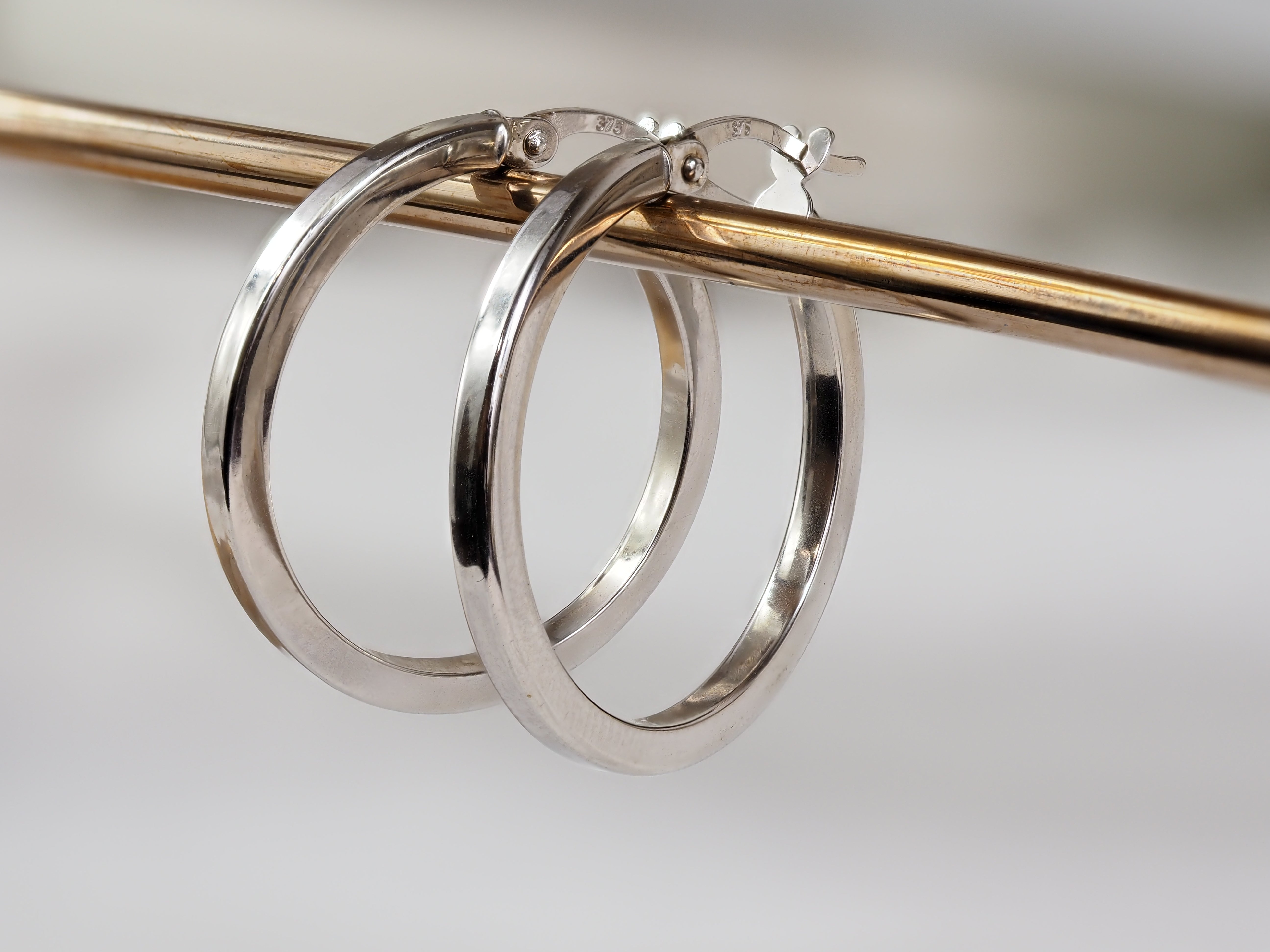 9ct White Gold Flat Hoop Earrings