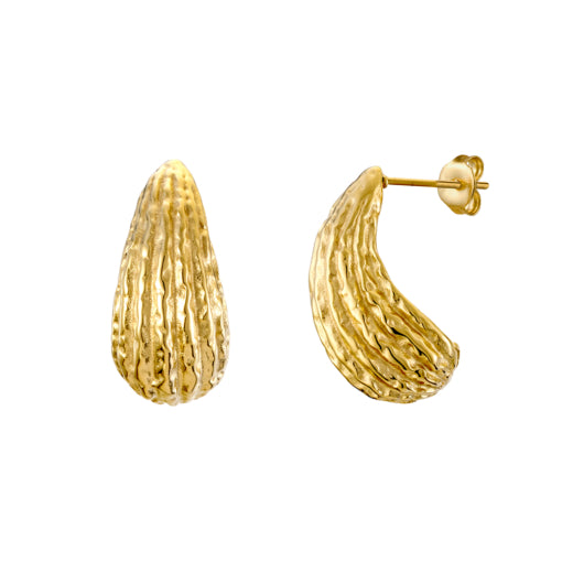 Solv Stainless Steel Gold Plated Ribbed Stud Drop Earrings