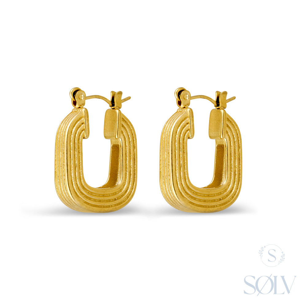 Solv Stainless Steel Gold Plated Curved Ridge Hoops