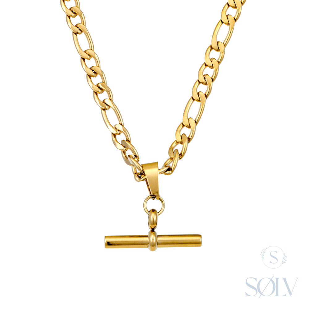 Solv Stainless Steel Gold Plate T-Bar with Figaro Chain