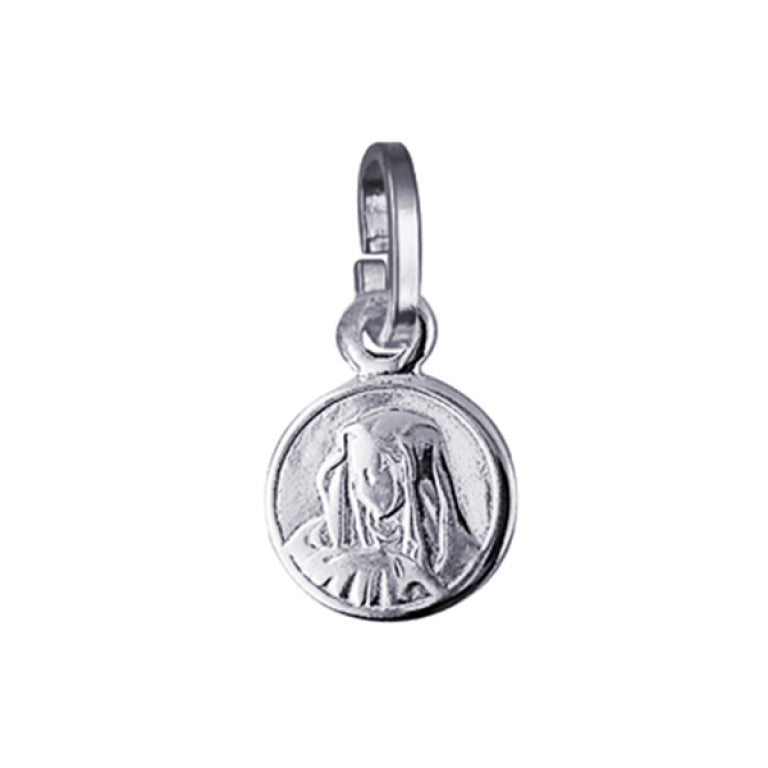 Sterling Silver Roun Madonna Charm, 8mm