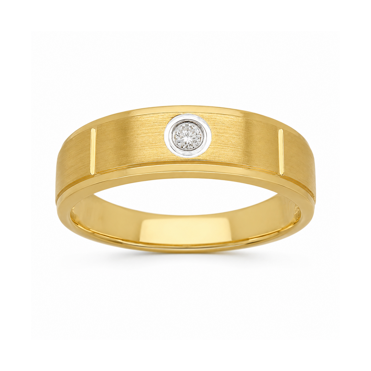 9ct Yellow and White Gold Satin-Finish Diamond Ring, 0.05ct