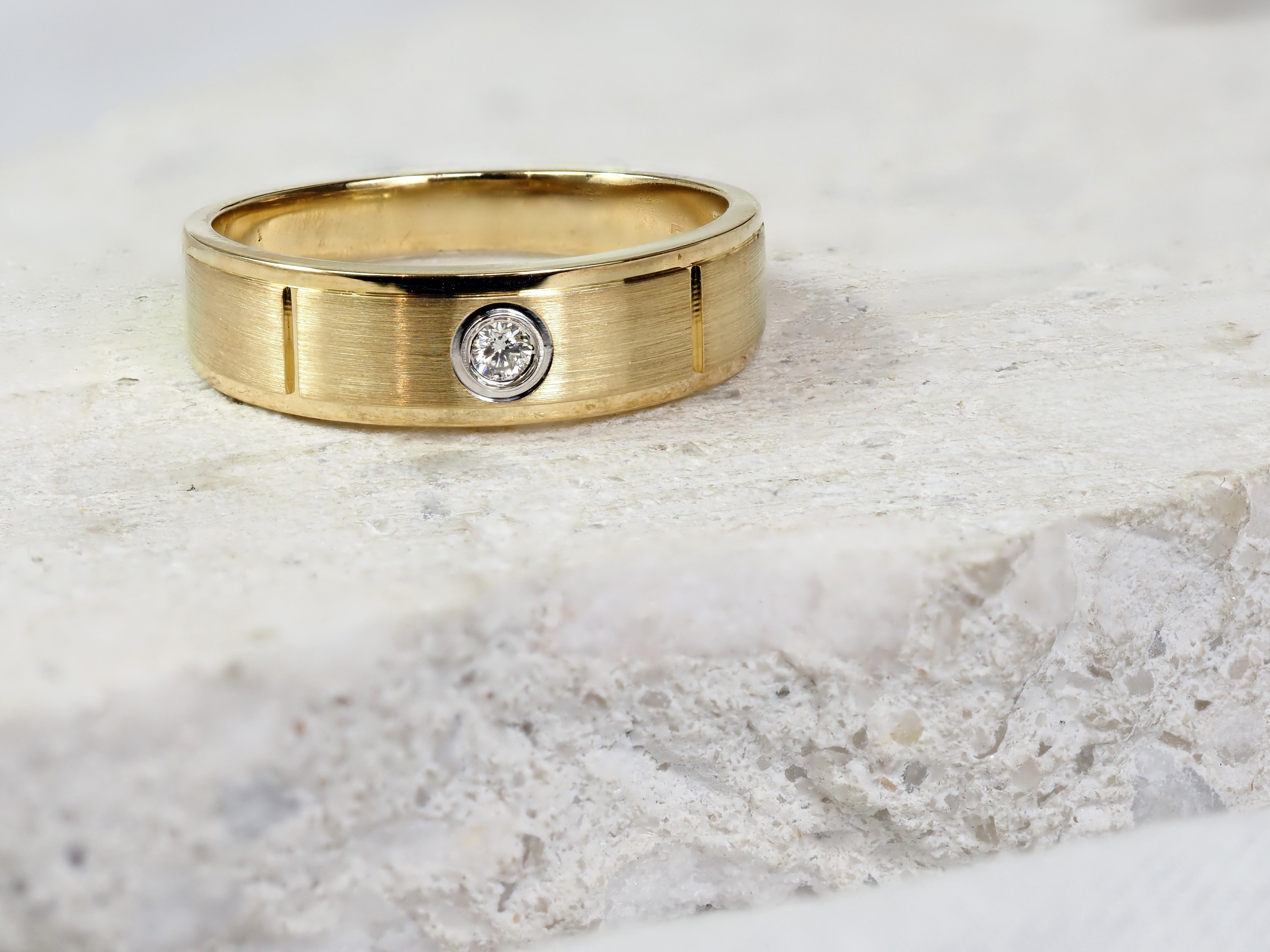 9ct Yellow and White Gold Satin-Finish Diamond Ring, 0.05ct