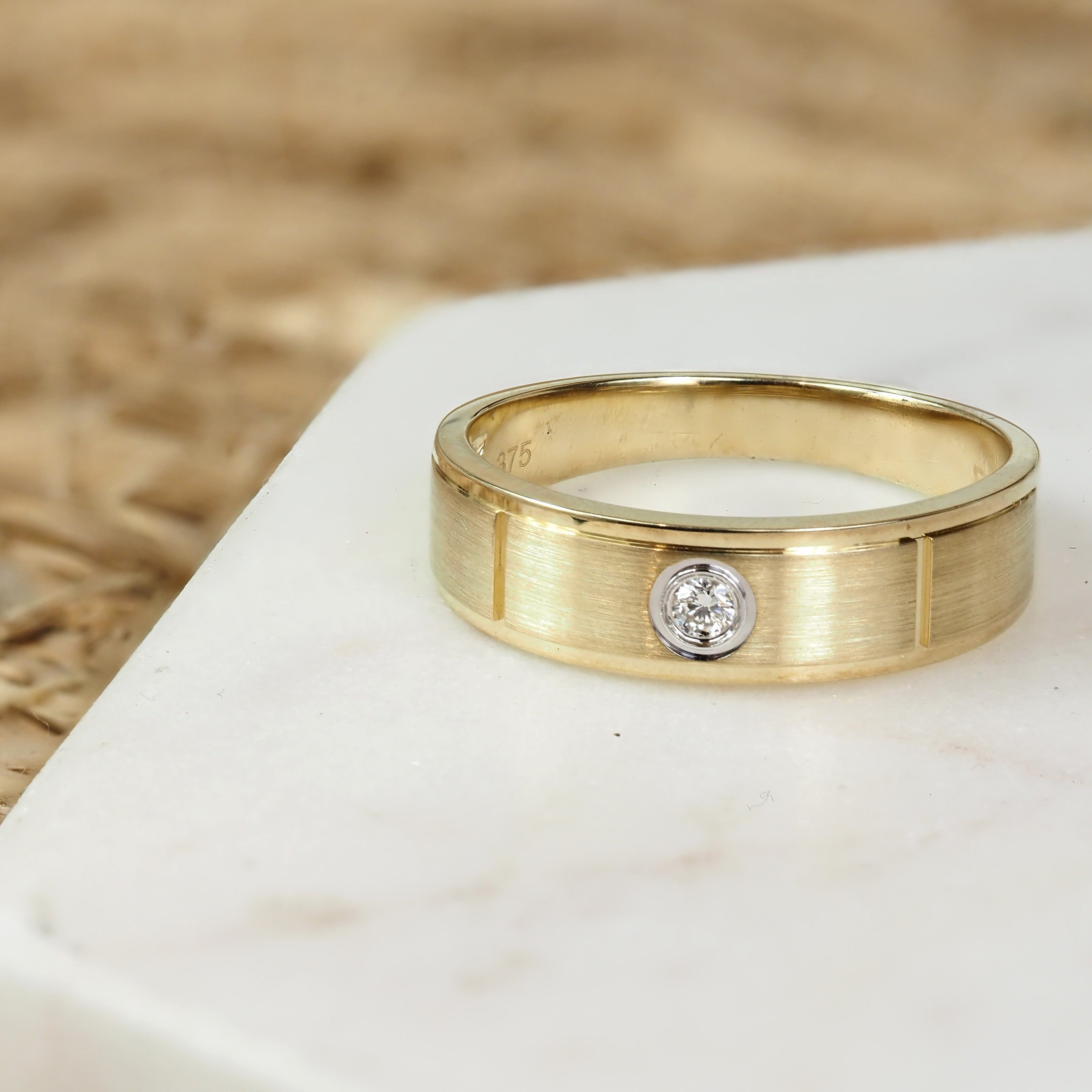 9ct Yellow and White Gold Satin-Finish Diamond Ring, 0.05ct
