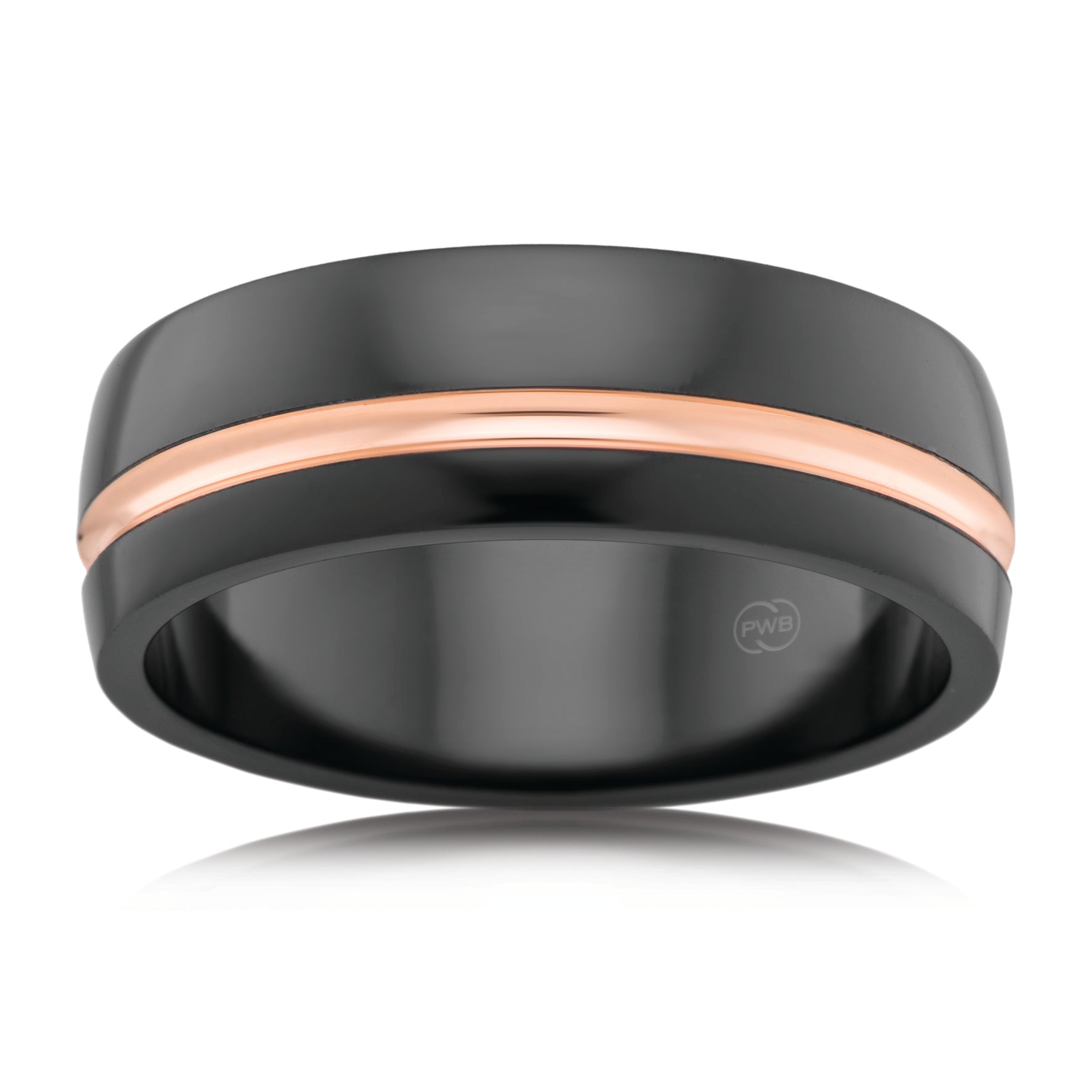 9ct Rose Gold and Zirconium Wedding band, size U