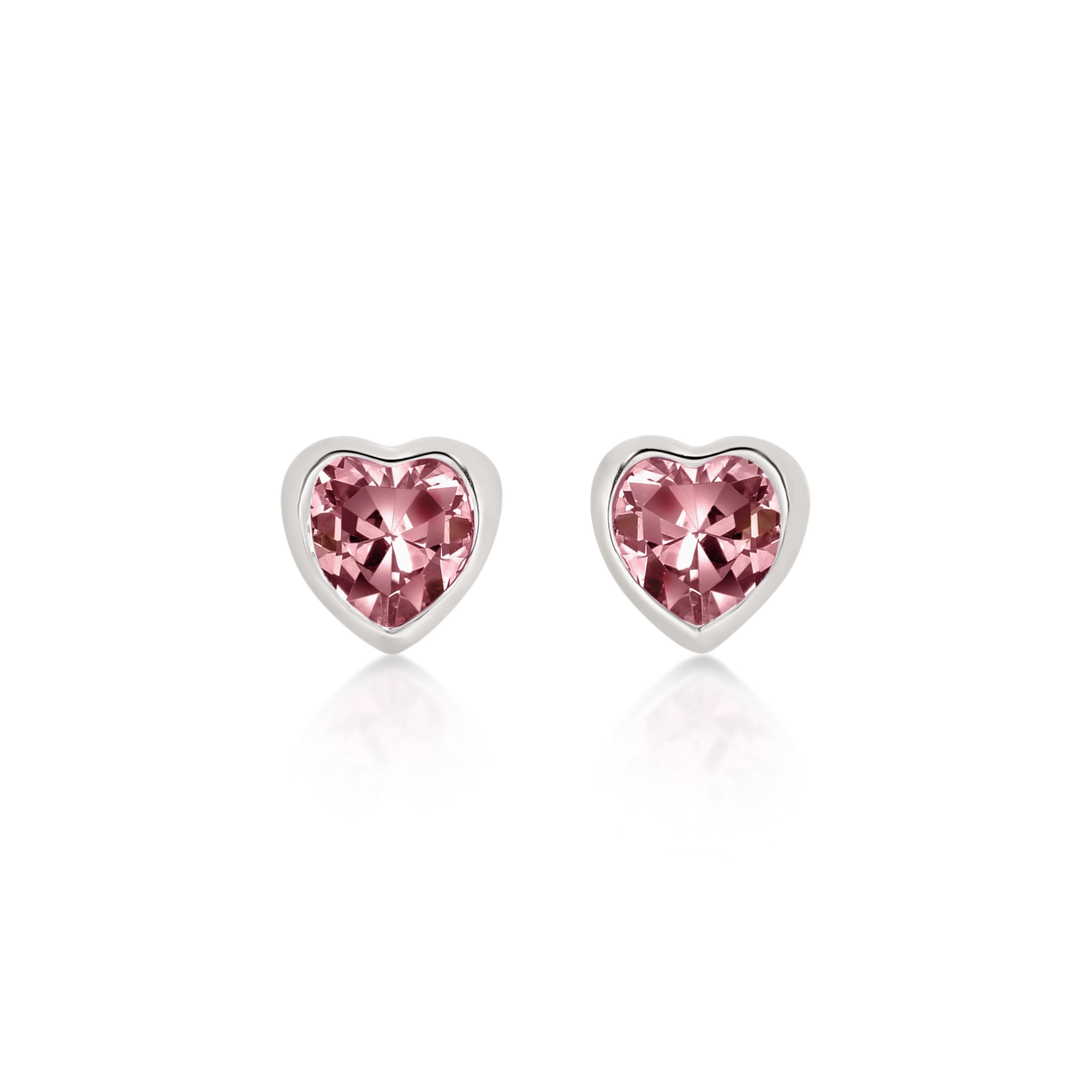 Sterling Silver Pink Heart Stud Earrings
