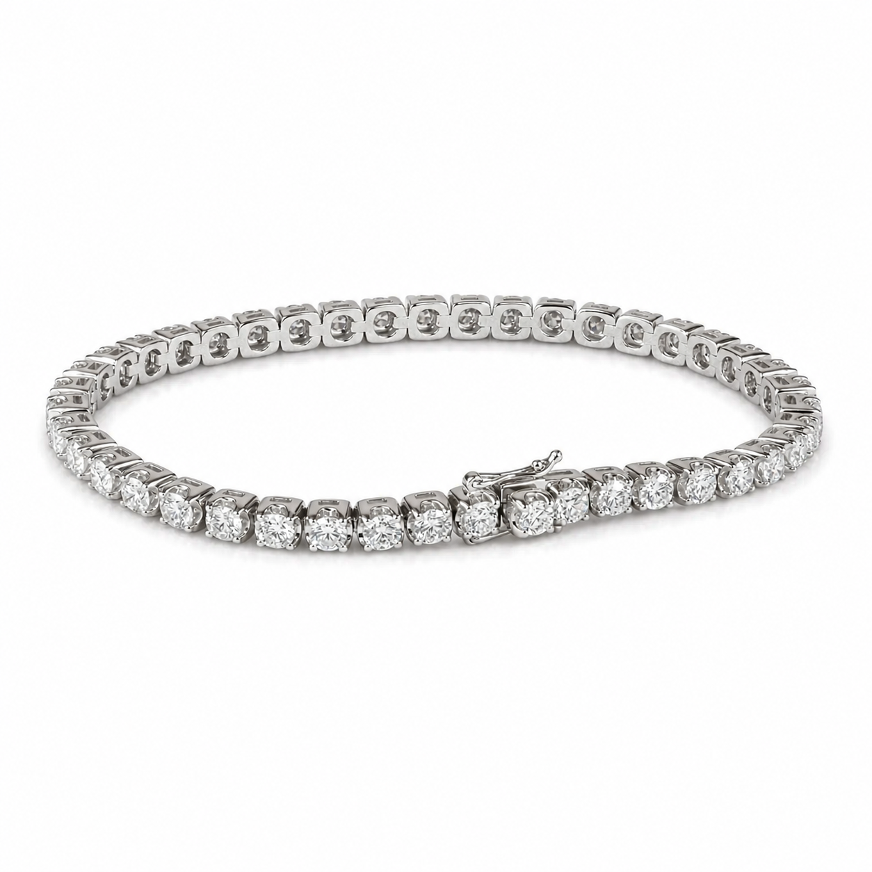 18ct White Gold Natural Round Brilliant Cut Tennis Bracelet, 6.01ct