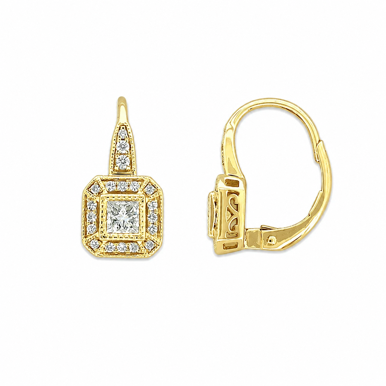 18ct Yellow Gold Diamond Art Deco Earrings, 0.52ct Total