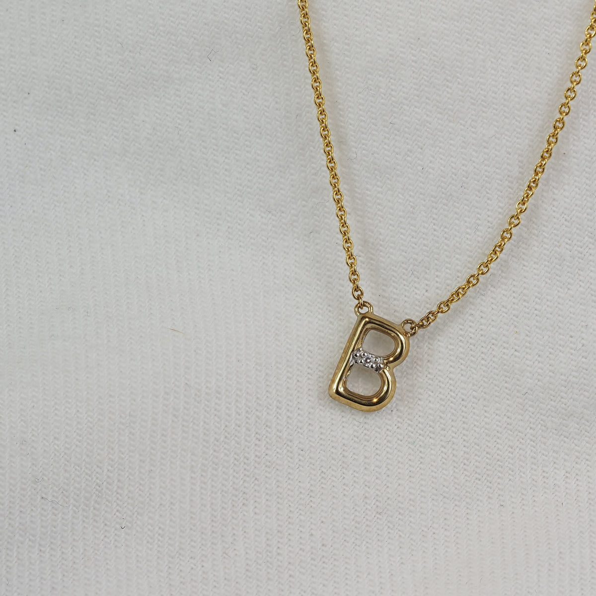9ct Yellow Gold Diamond set Initial 'B' necklet