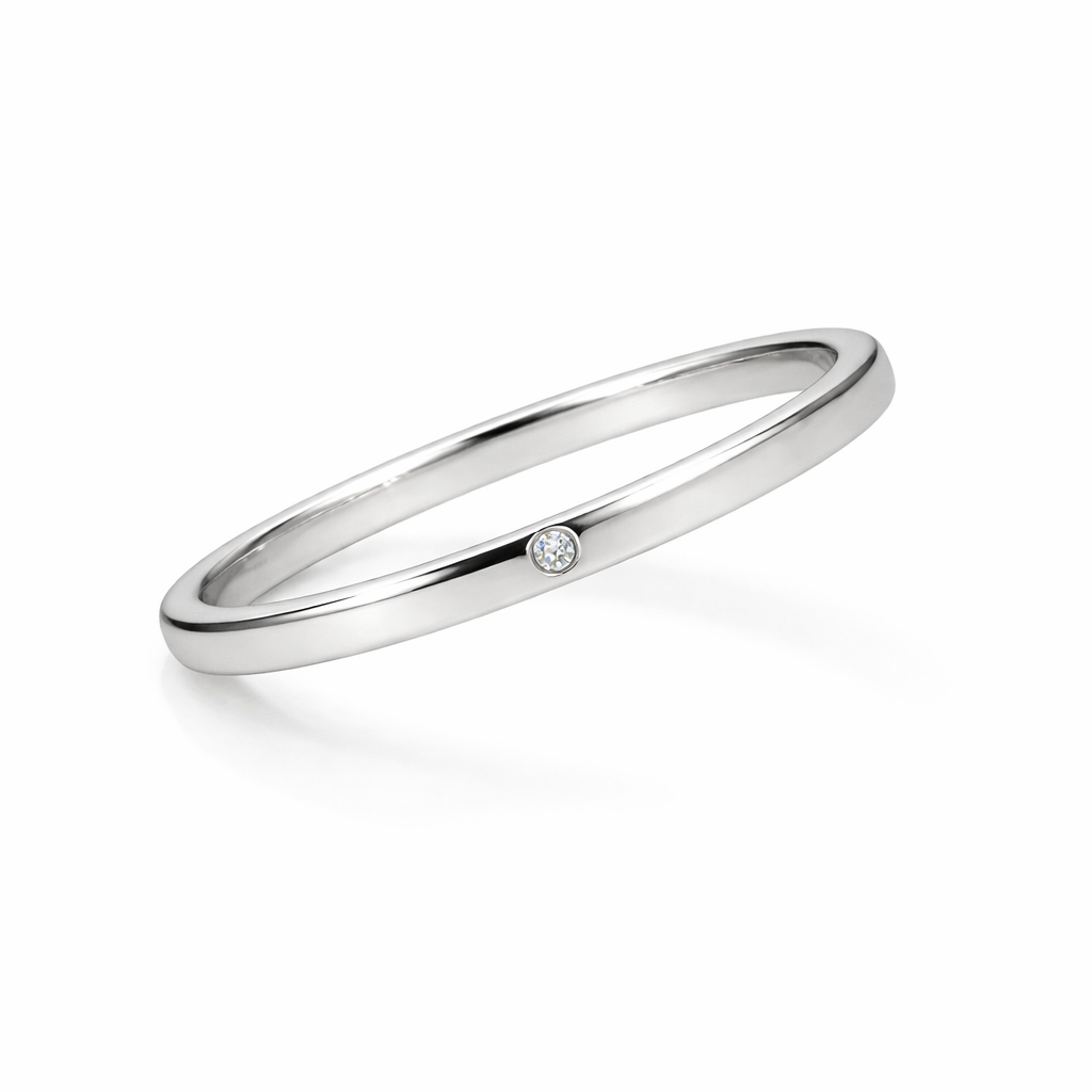 9ct White Gold Hammered Set Diamond Ring, 0.01ct