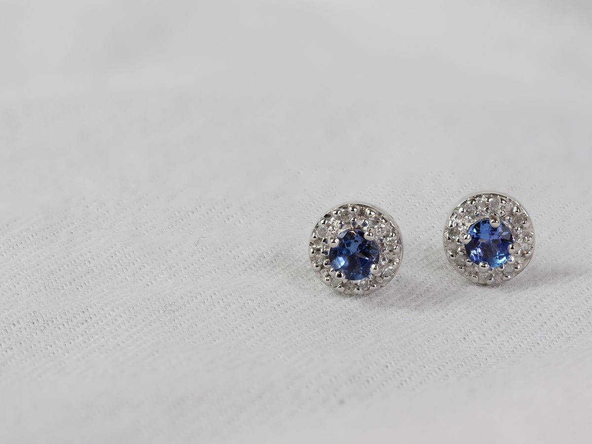 9ct White Gold Tanzanite and Diamond Stud Earrings